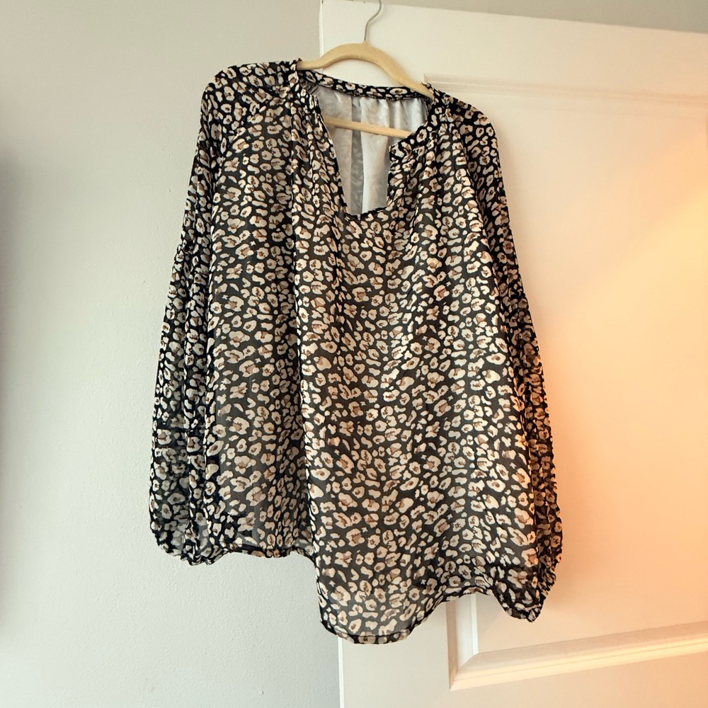 Women's Black and Cream Leopard Print Blouse - Picture 8 of 8